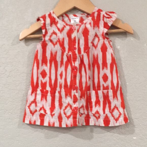 Carter’s Baby Girl Sz 9M Aztec Geometric Dress Pockets 100% Cotton Preppy Orange - Picture 1 of 7